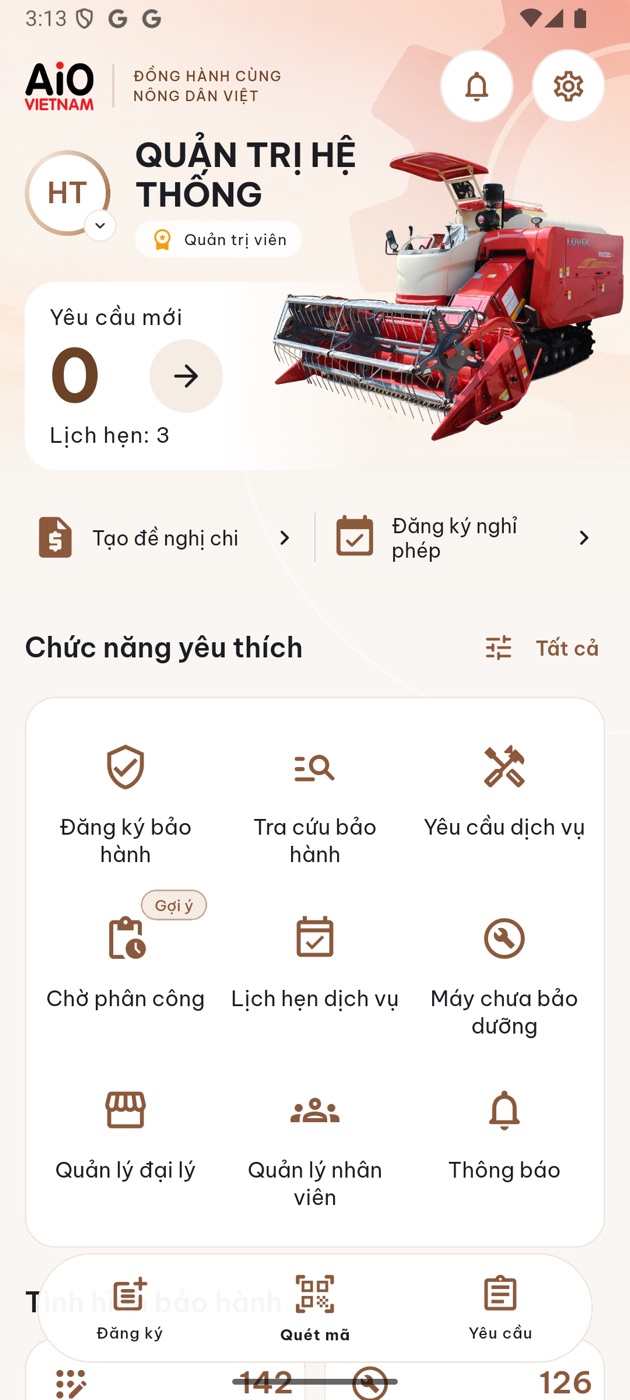 Màn hình trang chủ: yêu cầu mới, lịch hẹn và các chức năng yêu thích